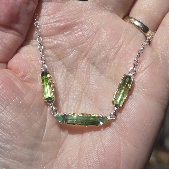 Turmulene & Onyx sterling & gold necklace 20" adjustable - Picture 6 of 8